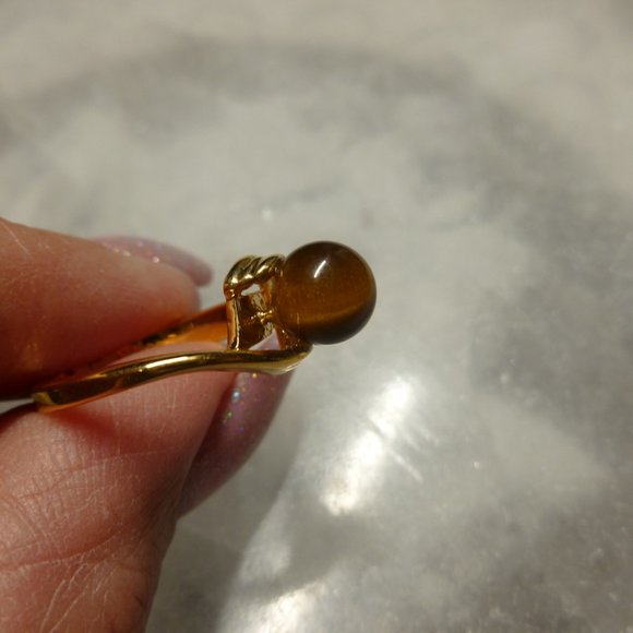 18k Gold EP Tiger's Eye Dolphin Ore Ring - Picture 4 of 16